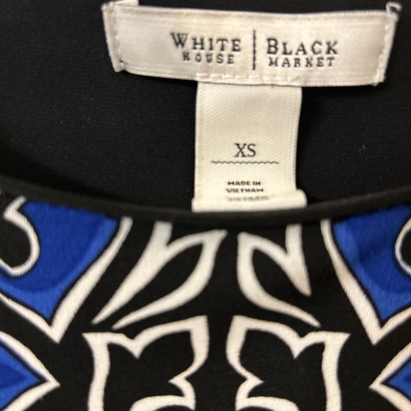 White House Black Market Graphic Black and Blue 3/4 Sleeve Dress - Picture 5 of 5